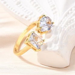 Прозрачный Манжеты из латуни с микро паве кубический цирконий для женщин, прямоугольник и слеза, стойки покрытие, долговечный, без свинца и без кадмия, прозрачные, внутренний диаметр: 17.8 мм