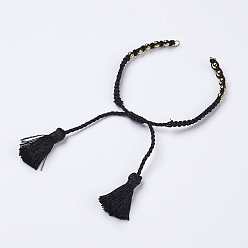 Black Polyester DIY Braided Bracelet Making, with Brass Findings and Tassel, Black, 9-7/8 inch(250mm), 5mm, Hole: 2mm, Tassels: 24x5mm