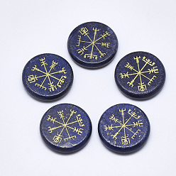 Ляпис-Лазурь Природный лазурит кабошонов, плоский круглый с нордическим языческим узором, окрашенные, 25x5.5 мм