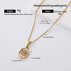 Golden 304 Stainless Crystal Rhinestone Tree of Life Pendant Necklaces for Women, with Resin, White, Golden, 17.72 inch(45cm)