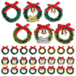 (52) Непрозрачная лаванда 30шт. 6 виды пластиковых украшений для вечеринок, Рождественский венок, с железным колокольчиком и полиэстеровым бантиком, разноцветные, 35~37.5x31~32x6~11 мм, 5 шт / стиль