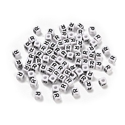 Letter R Непрозрачные акриловые бусины, Эмаль стиле, куб с письмом, Буква R, 4.5x4.5x4.5 мм, отверстие : 2 мм, 5500 шт / 500 г