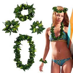 Темно-Зеленый Искусственные гирлянды из листьев, Наборы ожерелий, повязок для волос и ручных гирлянд для взрослых, аксессуары для пляжной вечеринки., темно-зеленый, 1050 мм