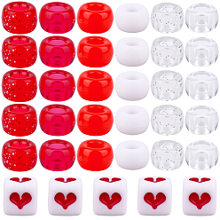 Красный 1120шт 7 стили непрозрачные и прозрачные пластиковые бусины, бочка и куб, красные, 6~9x6 мм, отверстие : 3~3.8 мм, 160 шт / стиль