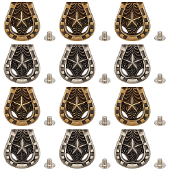 Couleur Mélangete 12pcs 2 couleurs bagages cuir ceinture alliage artisanat solide vis rivets, bricolage en cuir artisanat ongles, avec vis en fer, forme de fer à cheval avec motif en étoile, couleur mixte, 27.5x25mm, 6 pcs / couleur