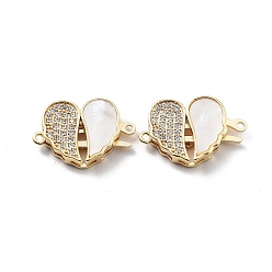 Weiß Valentinstag Messing Micro Pave Zirkonia Box Verschlüsse, Cadmiumfrei und Nickel frei und Bleifrei, mit Shell, echt 18 k vergoldet, Herz, weiß, 12x17x3.2 mm, Bohrung: 1 mm