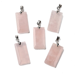 Розовый Кварц Ограненные подвески из натурального розового кварца, прямоугольные подвески с дужками из нержавеющей стали, цвет нержавеющей стали, 25x13x4 мм, отверстие : 5x4 мм