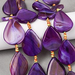 Фиолетовый Натуральные полосатые агатовые бусы, окрашенная и подогревом, твист слеза, фиолетовые, 36.5~41x28~31.5x5~8.5 мм, отверстие : 1.8~2 мм, около 8 шт / нитка, 15~15.55'' (38.1~39.5 см)