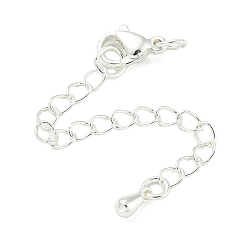 Серебро Латунный удлинитель цепи, с карабин-лобстерами , долговечный, без кадмия и без свинца, слеза, серебряные, 71 мм