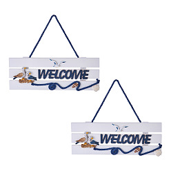 Смешанные Узоры 2шт 2 стиль средиземноморский стиль деревянная подвесная тарелка, с хлопком шнур, ракушки и смолы, прямоугольник со словом добро пожаловать, смешанные узоры, 240 мм, 1 шт / стиль