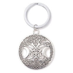 Античный Серебристый & Платиновый Сплав брелок, литыми кольцами, звезда и луна, старинное серебро и платина, 6.5 см