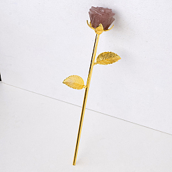 Клубничный Кварц Натуральные клубничные кварцевые резные розы, Латунная цветочная ветка золотого тона для женщин и девочек, подарок на День Святого Валентина, 230 мм