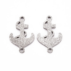 Stainless Steel Color Non-Tarnish 201 Stainless Steel Link Connectors, Textured, Laser Cut, Anchor, Stainless Steel Color, 21x13x1mm, Hole: 1.6mm