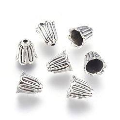 Antique Silver Lead Free & Nickel Free Alloy Bead Caps, Long-Lasting Plated, 7-Petal, Flower, Antique Silver, 11x10mm, Hole: 2mm, Inner Diameter: 8mm