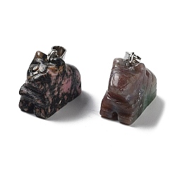 Смешанные камни Природные и синтетические смешанные подвески драгоценных камней, Брелоки для собак с металлическими застежками с платиновым покрытием на дужках, смешанные окрашенные и неокрашенные, 15.5~17.5x21.5~23x10.5~11 мм, отверстие : 3x5.5 мм