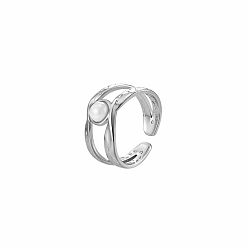 Couleur Acier Inoxydable Manchette double couche creuse 304 en acier inoxydable avec anneaux ouverts pour femmes, avec perle d'imitation, couleur inox, 9mm, diamètre intérieur: 17 mm