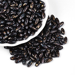 Черный Выпечка краска стеклянные бусины, круглое отверстие, овальные, чёрные, 9.5x4~4.5 мм, отверстие : 0.8~1 мм, Около 1750 шт / фунт