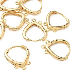 Real 18K Gold Plated SHEGRACE Brass Hoop Earrings Findings, Cadmium Free & Nickel Free & Lead Free, with 3 Loop, Real 18K Gold Plated, 17x14~14.5x2mm, Hole: 1~1.2mm