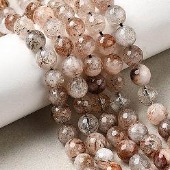 Rutilated Кварц Нити бусин из рутилированного кварца из натурального черного золота, круглые, граненые, разноцветные, 8~8.5 мм, отверстие : 0.8 мм, около 46~47 шт / нитка, 14.88'' (37.8 см) ~ 15.16'' (38.5 см)