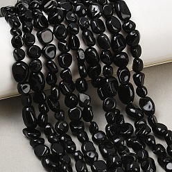 Обсидиан Природные обсидиана бисер нитей, самородки, упавший камень, 6~12x5~7x3.5~4.5 мм, отверстие : 0.7~0.8 мм, около 21~24 шт / нитка, 7.87''~8.39'' (20~21.3 см)