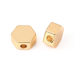 Real 18K Gold Plated Brass Beads, Hexagon, Long-Lasting Plated, Real 18K Gold Plated, 5.5x6.5x3mm, Hole: 1.5mm