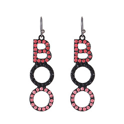 Слово Серьги-подвески из сплава со стразами на Хэллоуин, чёрные, слово, 51x13 мм