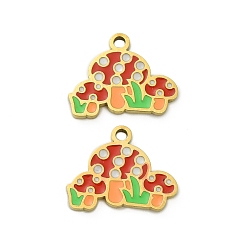 Настоящее золото 18K 304 прелести нержавеющей стали, гриб, с эмалью, ионное покрытие (ip), реальный 18 k позолоченный, 11.5x15x1.5 мм, отверстие : 1.5 мм