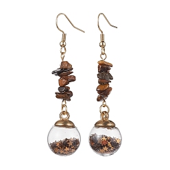 Тигровый глаз Серьги с подвесками из натурального тигрового глаза, стеклянные серьги-подвески с шариками желаний, 66.5x16 мм