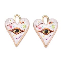 Сэнди Коричневый Подвески из эмали из сплава с печатным покрытием стойки, золотые, сердце с очарованием глаз, песчаный коричневый, 34.5x25.5x4.5 мм, отверстие : 4x8.5 мм