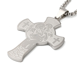Нержавеющая Сталь Цвет Не тускнеющий крест святого Христофора 201 ожерелья из нержавеющей стали с подвеской в виде цепочки для женщин и мужчин, цвет нержавеющей стали, 23.23 дюйм (59 см)