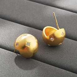 Золотой Серьги-гвоздики из латунного микро-паве, круглые, золотые, 16x15.5 мм