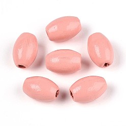 Легкий Лосось Окрашенные распылением деревянные бусины Schima, рис, светлый померанцевый, 12~12.5x7.5~8.5 мм, отверстие : 2~2.5 мм