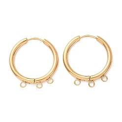 Doré  304 conclusions de boucles d'oreilles huggie hoopgie en acier inoxydable, ronde, avec 3-boucles, placage ionique (ip), plaqué longue durée, or, 25x23x2.5mm, Trou: 1.8mm