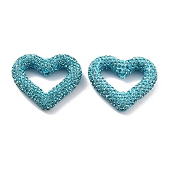 Аквамарин Бусины из полимерной глины в форме сердца со стразами, Фокальные бусины для самодельного брелока для телефона, принадлежности для изготовления ручек и ювелирных изделий, аквамарин, 27.5x33.5x8 мм, отверстие : 2 мм