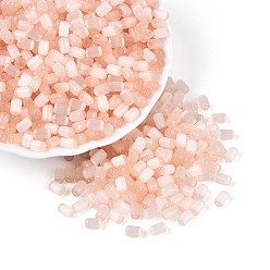 Персиковый Слойка Стеклянный бисер в стиле волочильного станка, имитации кошачьего глаза , колонка, розовые, 6~7x3.5~4 мм, отверстие : 1.2~1.6 мм, Около 3210 шт / фунт