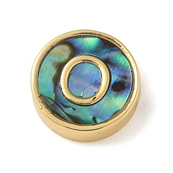 Letter O Латунные бусины, с имитацией смолы ракушки пауа, плоско-круглые, реальный 14 k позолоченный, Письмо O, 13.5x4 мм, отверстие : 1.6 мм