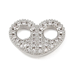 Платина Подвески-соединители из латуни с микро-паве и прозрачными фианитами, сердце, платина, 11.5x16x4.7 мм, отверстие : 3.7 мм