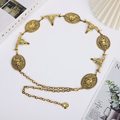 Античное Золото Богемный цепной ремни из сплава с изображением головы крупного рогатого скота и овала с рисунком лошади для женщин, античное золото , 800 мм