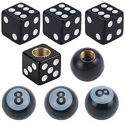 Черный 8шт. 2 артикулы8 акриловые колпачки для ниппелей шин в виде бильярдных шаров и игральных костей, с латунной фурнитурой , чёрные, 14~19x14~19x14~18 мм, отверстие : 7 мм, 4 шт / стиль
