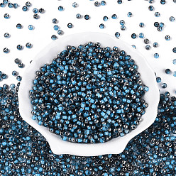 Стально-синий Прозрачные внутри цветные стеклянные бусины, круглые, стальной синий, 4x3 мм, отверстие : 1.4~1.5 мм, о: 7500 шт / 450 г
