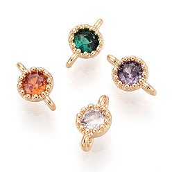 (52) Непрозрачная лаванда Шармы-соединители из латуни с паве из кубического циркония, плоские круглые ссылки, реальный 18 k позолоченный, разноцветные, 7.5x4x2.5 мм, отверстие : 0.8~0.9 мм