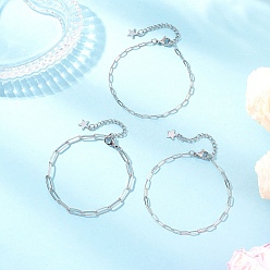 Нержавеющая Сталь Цвет 3шт 304 браслеты из нержавеющей стали, с латунными цепочками для скрепок, цвет нержавеющей стали, 7-3/8 дюйм (18.6 см)