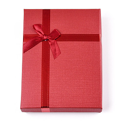 Красный Картон ювелирные изделия ожерелье коробки, с белой губкой, для ювелирной подарочной упаковки, прямоугольник с бантом, красные, 16x12x3.1 см, внутри: 15.2×11.2см.