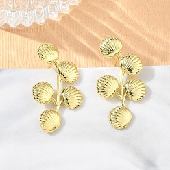 Shell Shape Латунные серьги-гвоздики для женщин, стойки покрытие, долговечный, без свинца и без кадмия, реальный 18 k позолоченный, формы раковины, 35.5x18.5 мм