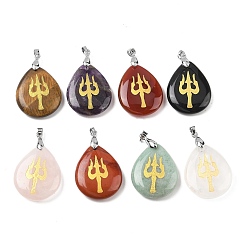 Смешанные камни Природные смешанные подвески драгоценных камней, с реечной обшивкой латунными выводами, без кадмия и без свинца, очарование слезы, смешанные окрашенные и неокрашенные, 31x25x5~7 мм, отверстие : 4.5x4 мм