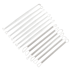 Платиновый & Серебристый Инструменты для лепки из глины с алюминиевой ручкой, стальная проволока полая двухсторонняя деталь текстура инструмент, Платина и серебро, 13.5~17.5x0.6 см, 13 шт / пакет