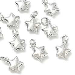 Platinum SHEGRACE Brass Pendants, Star Charms, Cadmium Free & Lead Free & Nickel Free, with Jump Ring, Platinum, 10x8x3.5mm, Hole: 2.5mm