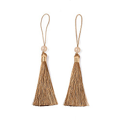 Светло-коричневый Украшения полиэстер кисточкой, большие подвесные украшения, со стеклянными бусинами, загар, 150~155 мм, стеклянные бусины: 8 мм в диаметре.