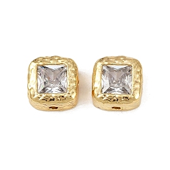 Настоящее золото 18K Латунные прозрачные бусины из кубического циркония, квадратный, реальный 18 k позолоченный, 8x8x4.5 мм, отверстие : 1.2 мм