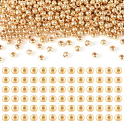 Настоящее золото 14K Стойки обшивки латунные бусины, долговечный, круглые, реальный 14 k позолоченный, 4x3 мм, отверстие : 1.5 мм, 400 шт